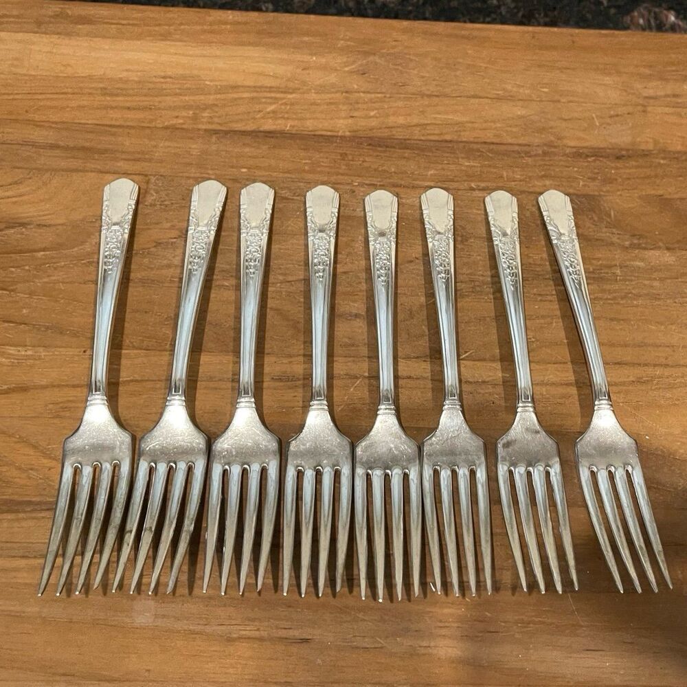 8 Simeon & George H Rogers Jasmine" Silverplate Dinner Forks